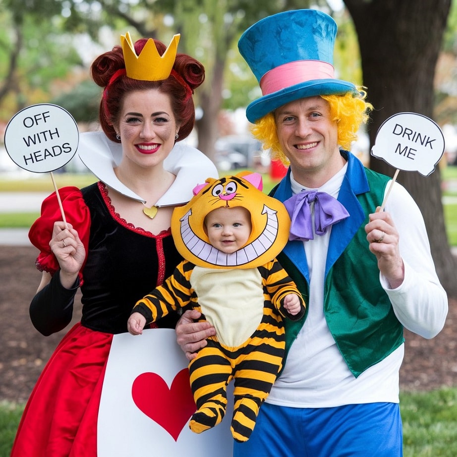 Alice in Wonderland Mad Hatter, Queen of Hearts, and Cheshire Cat