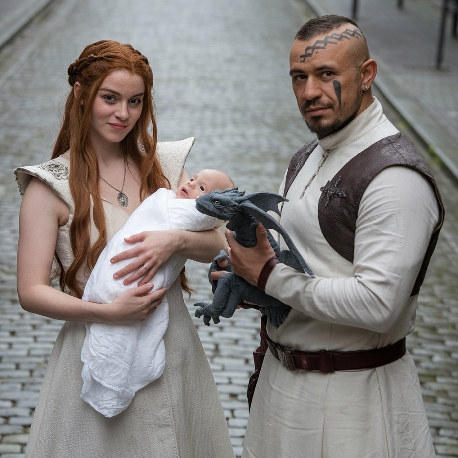 5. Game of Thrones: Daenerys, Khal Drogo, and Baby Dragon