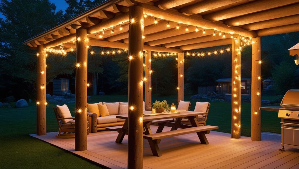 String Lights on Log Poles