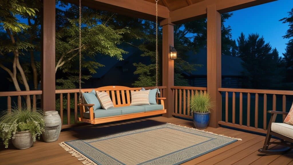 Swinging Bench with Outdoor Rug