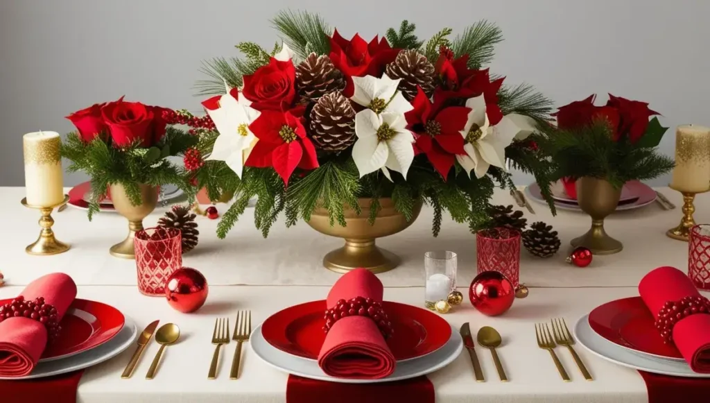 Creams and Reds  Christmas Brunch Decor Ideas