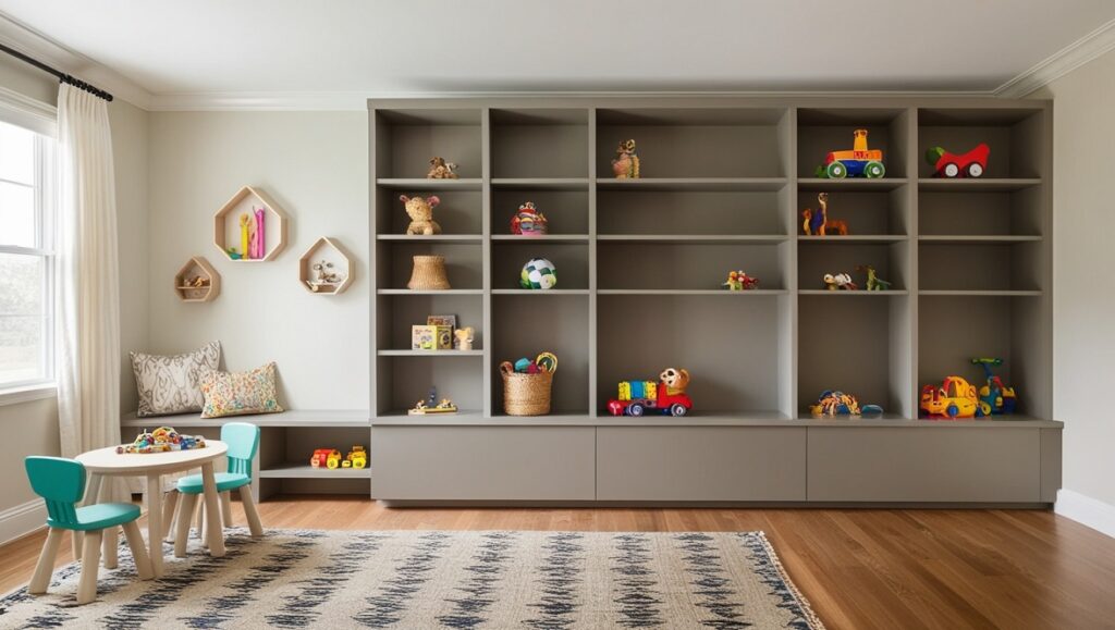 Built-In Wall Shelving Streamlined and Space-Saving