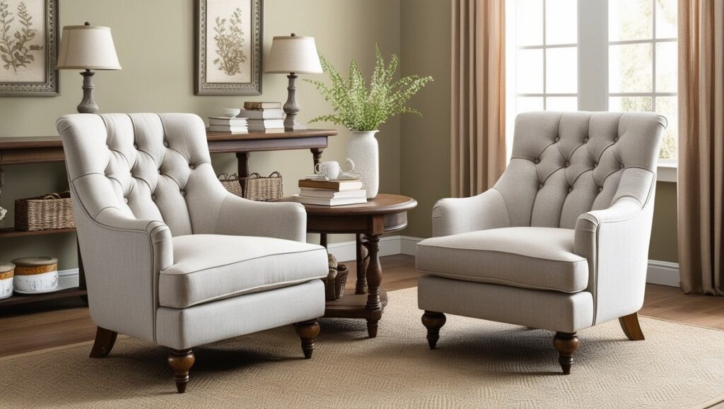 Button Tufted Linen Accent Chairs