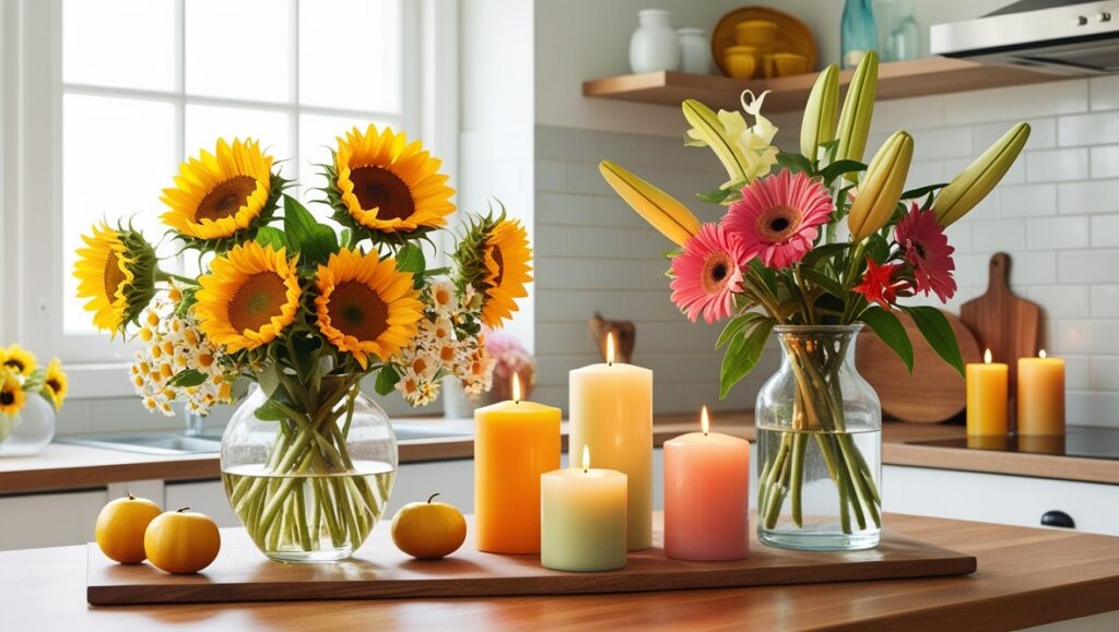 Colorful Bouquets and Candles