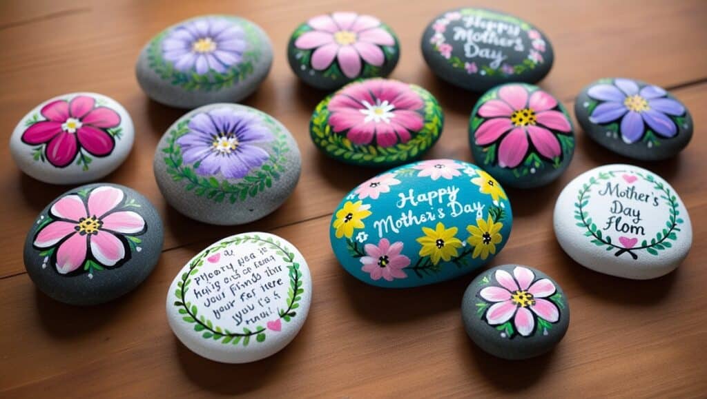 Painted Stones with Floral Designs