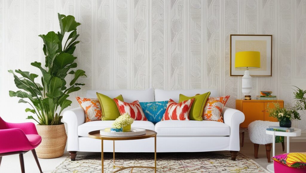 White Wallpaper with a Twist    Living Room Wallpaper Ideas