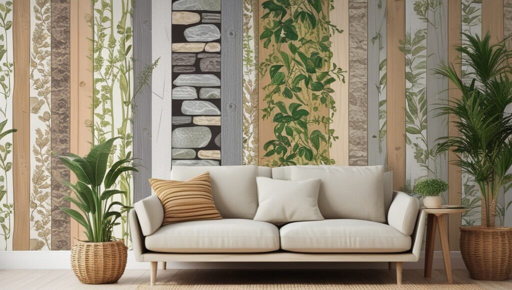 Prints Modeled After Natural Elements                                   Living Room Wallpaper Ideas