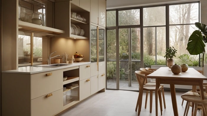 11. Glass Cabinet Doors Open Up Space